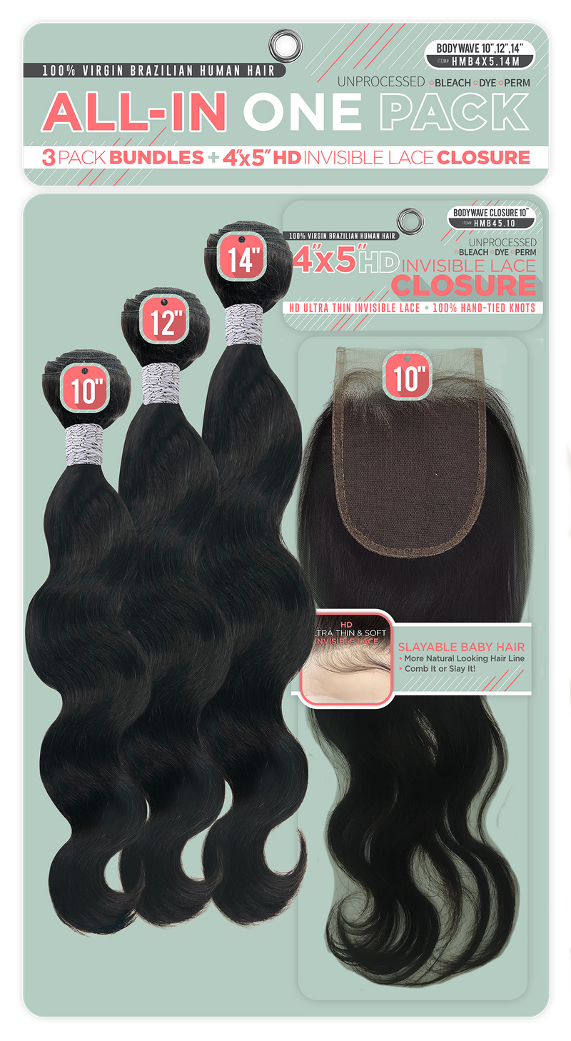 ALL IN ONE 3PACK BUNDLES + CLOSURE BODY WAVE