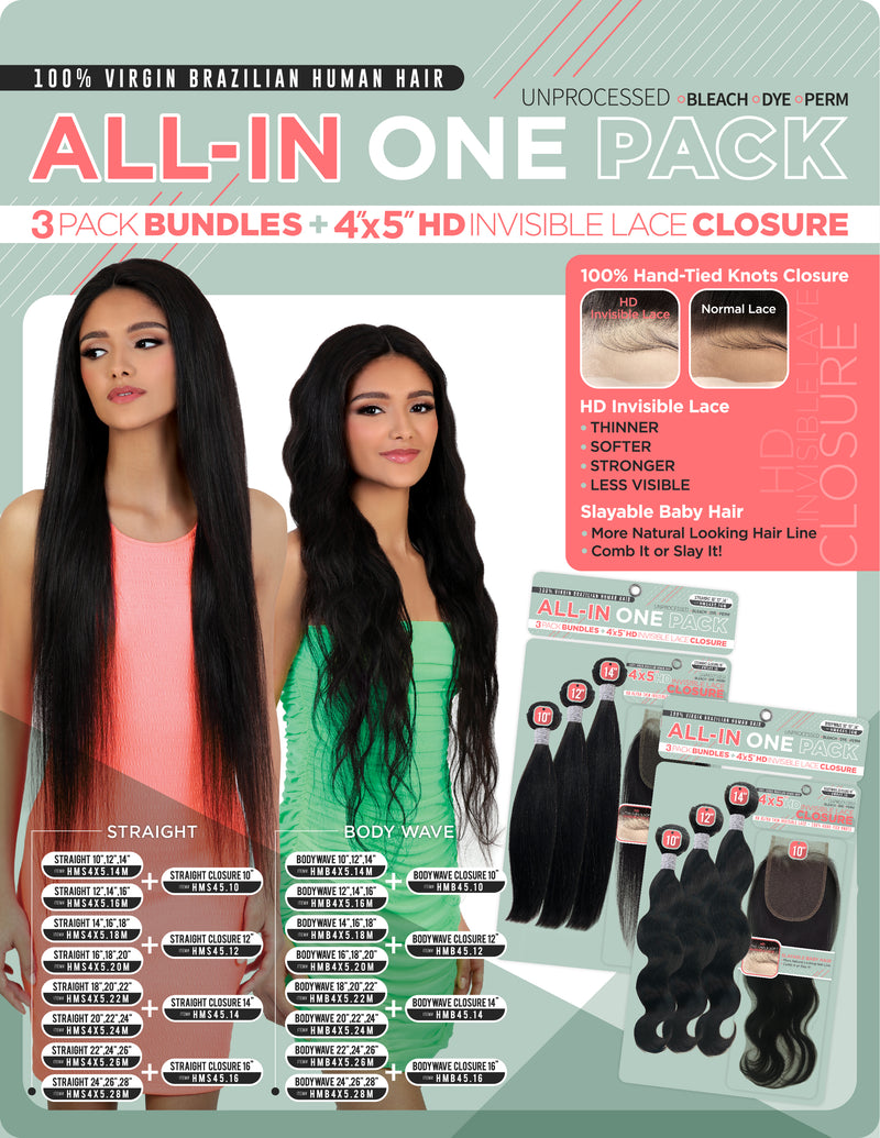 ALL IN ONE 3PACK BUNDLES + CLOSURE BODY WAVE