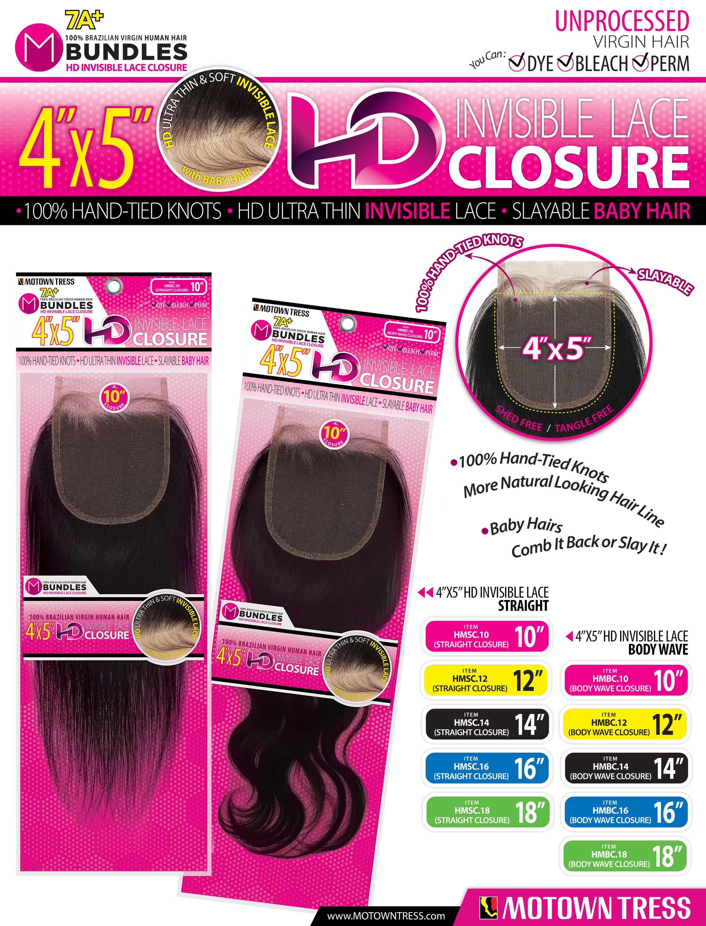 PINK_4"x5" HD INVISIBLE LACE CLOSURE STRAIGHT