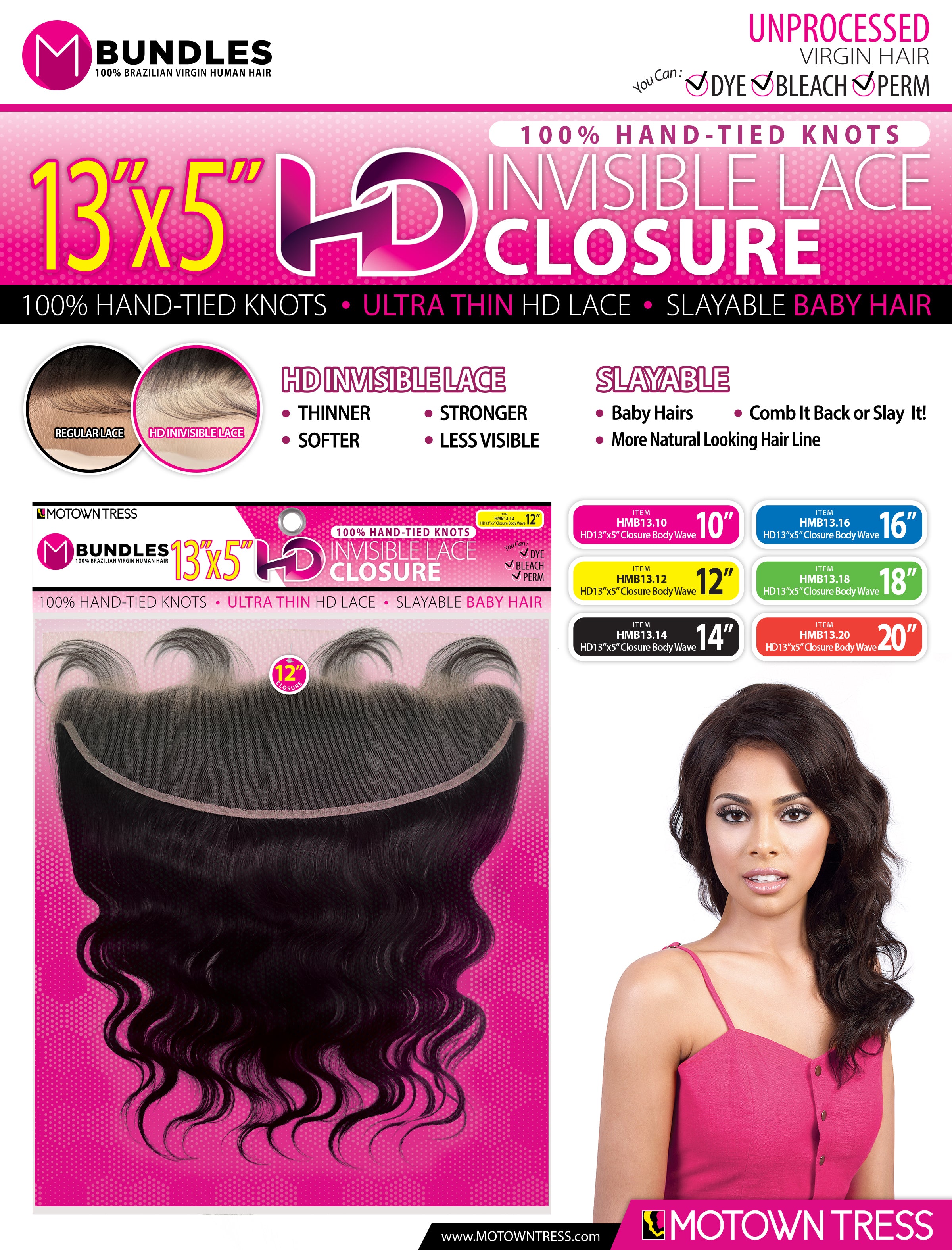 PINK_13"x5" HD INVISIBLE LACE CLOSURE BODYWAVE