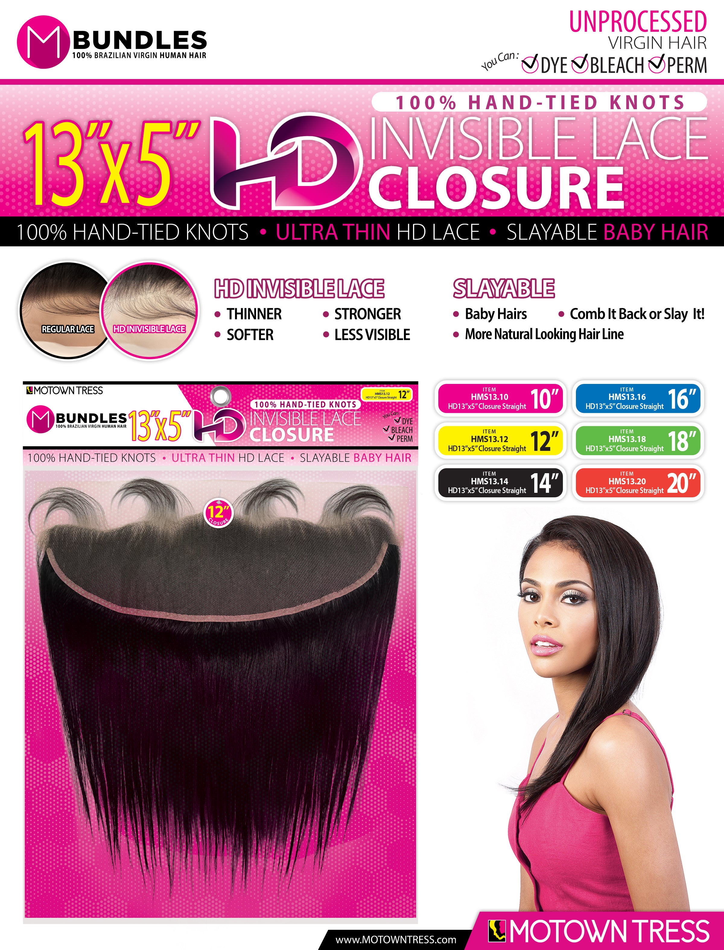 PINK_13"x5" HD INVISIBLE LACE CLOSURE STRAIGHT