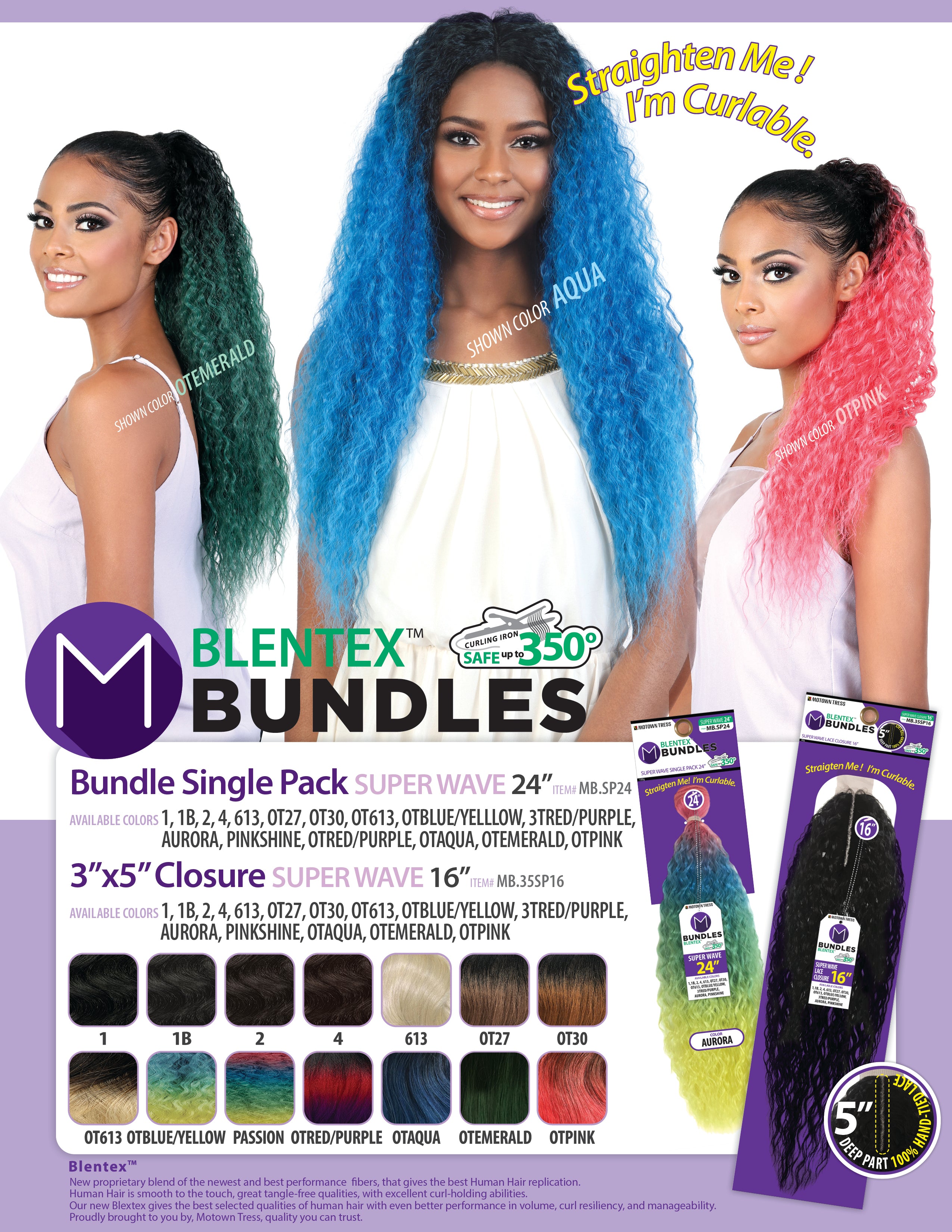 BLENTEX_3"x5" CLOSURE 16" SUPER WAVE