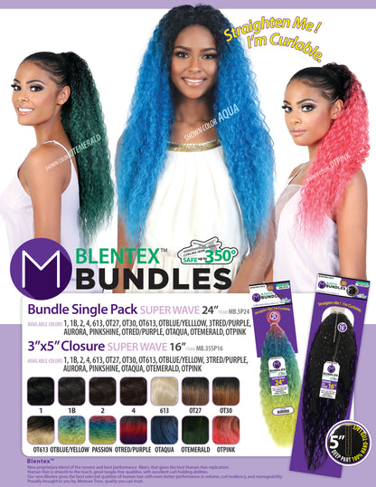 BLENTEX_3"x5" CLOSURE 16" SUPER WAVE
