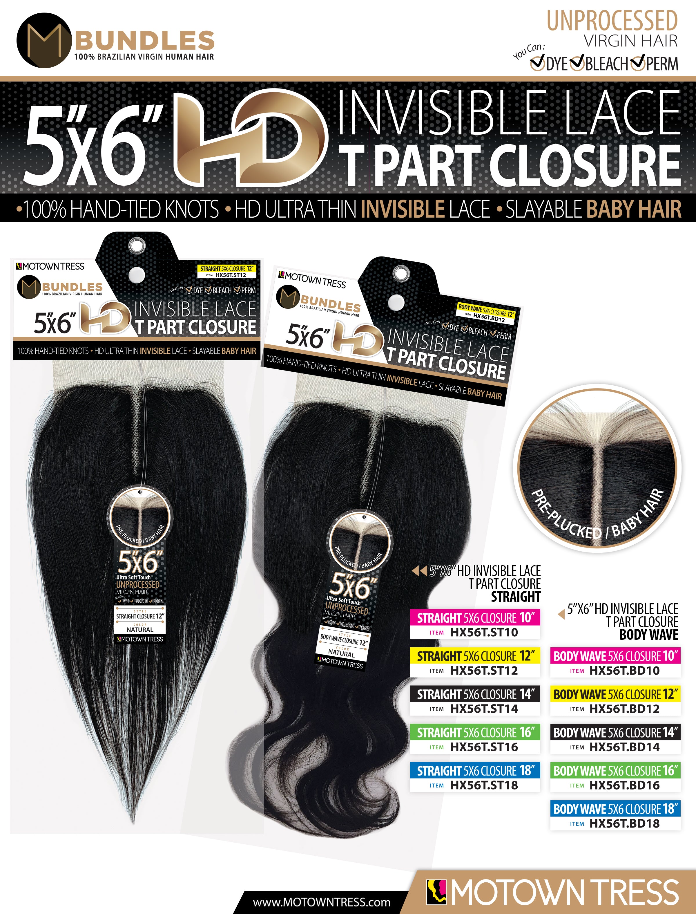 BLACK_5"x6" HD INVISIBLE LACE T-PART CLOSURE BODY WAVE