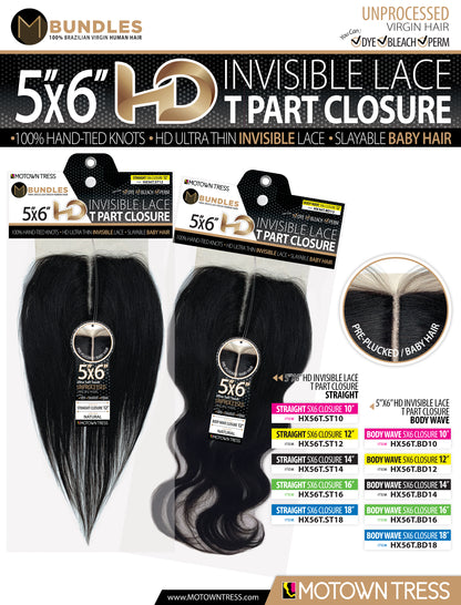 BLACK_5"x6" HD INVISIBLE LACE T-PART CLOSURE BODY WAVE