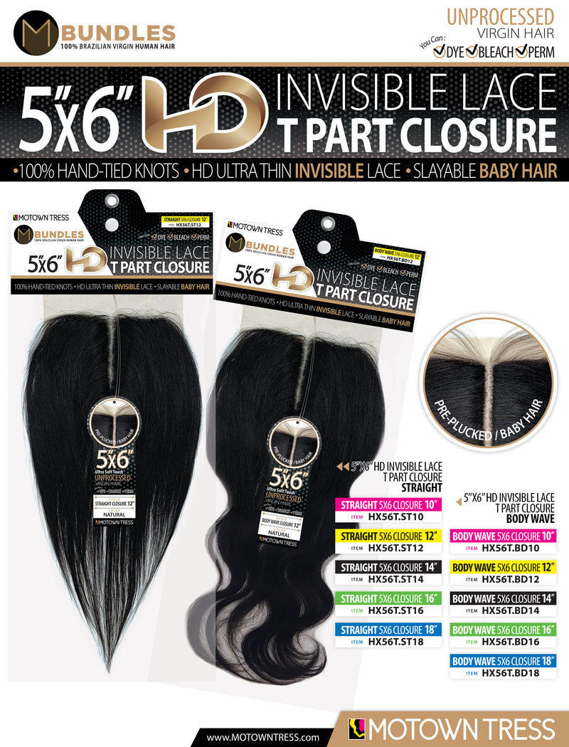 BLACK_5"x6" HD INVISIBLE LACE T-PART CLOSURE BODY WAVE
